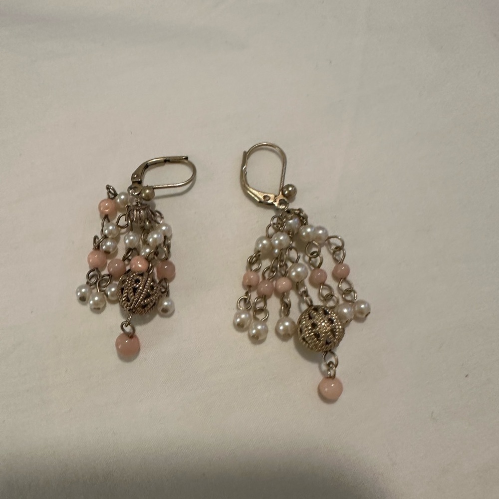 Intricate Pink and Gold Floral Earrings